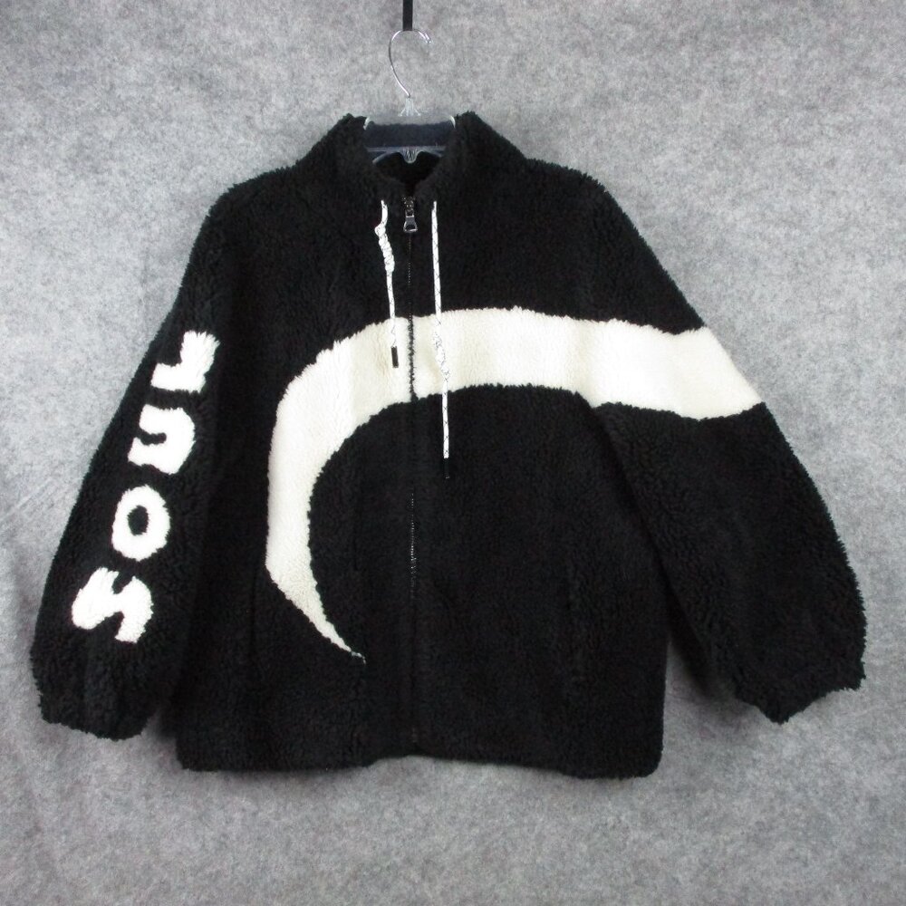 Lost Soul High Pile Fleece Coat Women Small Black Cat Oversized Color Block Wool
